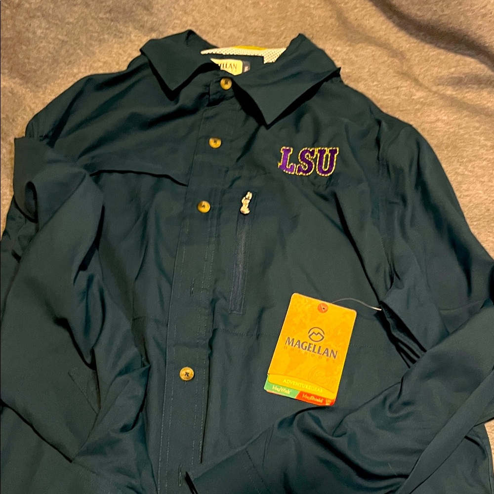 NWT LSU   Magellan Outdoors Teal Adventure loose fit long sleeve button down